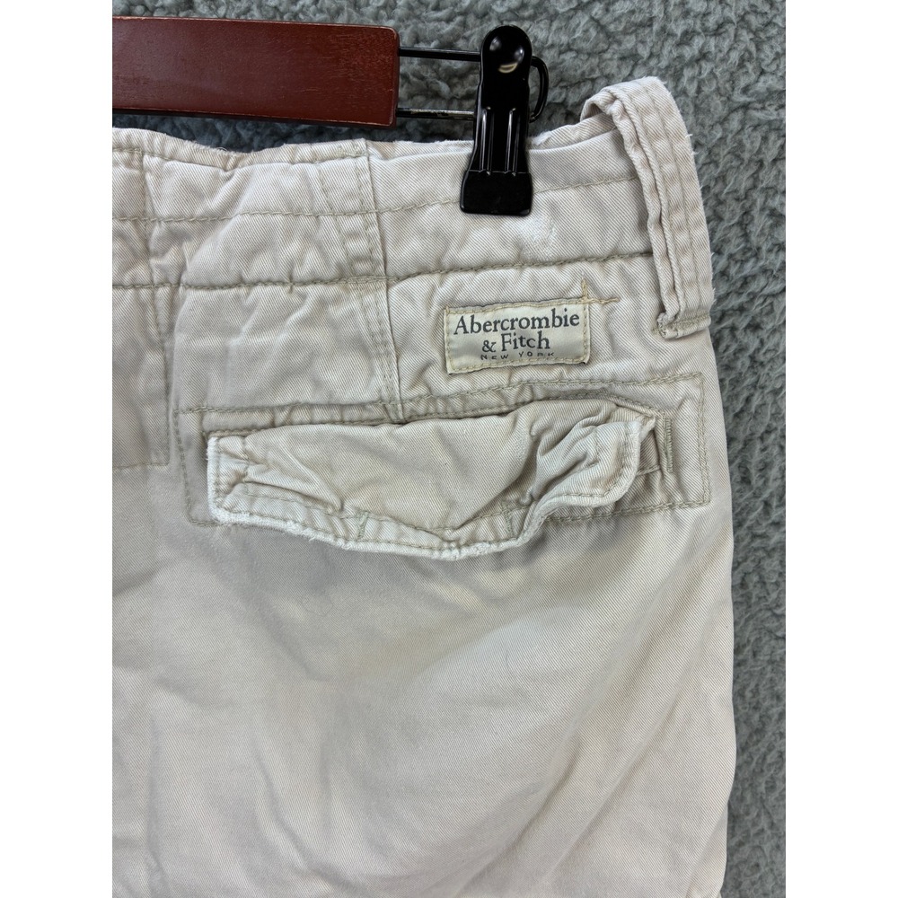 Abercrombie & Fitch Drawstring Cargo Shorts Mens 31 Cream Pockets Y2K - Picture 12 of 13